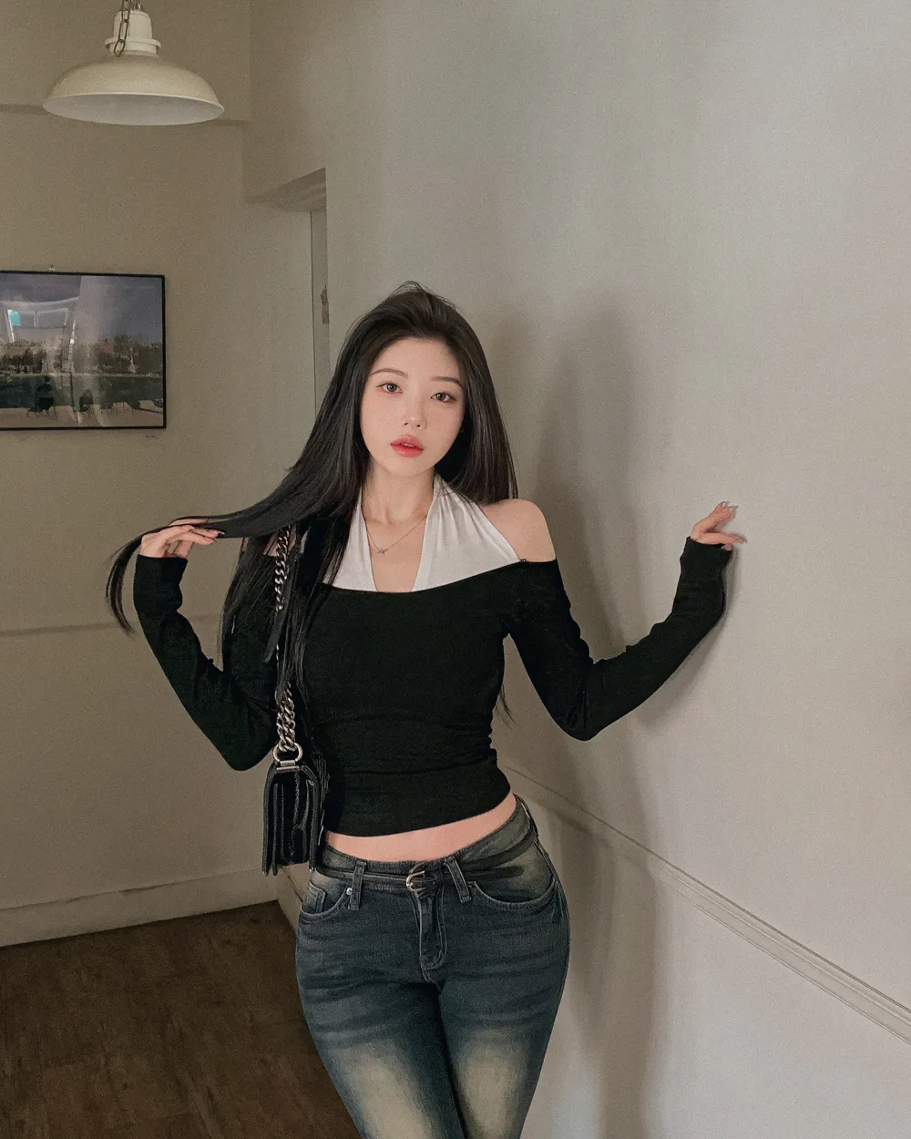 긴팔 티셔츠 모델 착용 이미지-S1L27