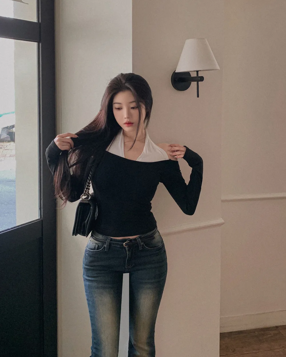 긴팔 티셔츠 모델 착용 이미지-S1L33