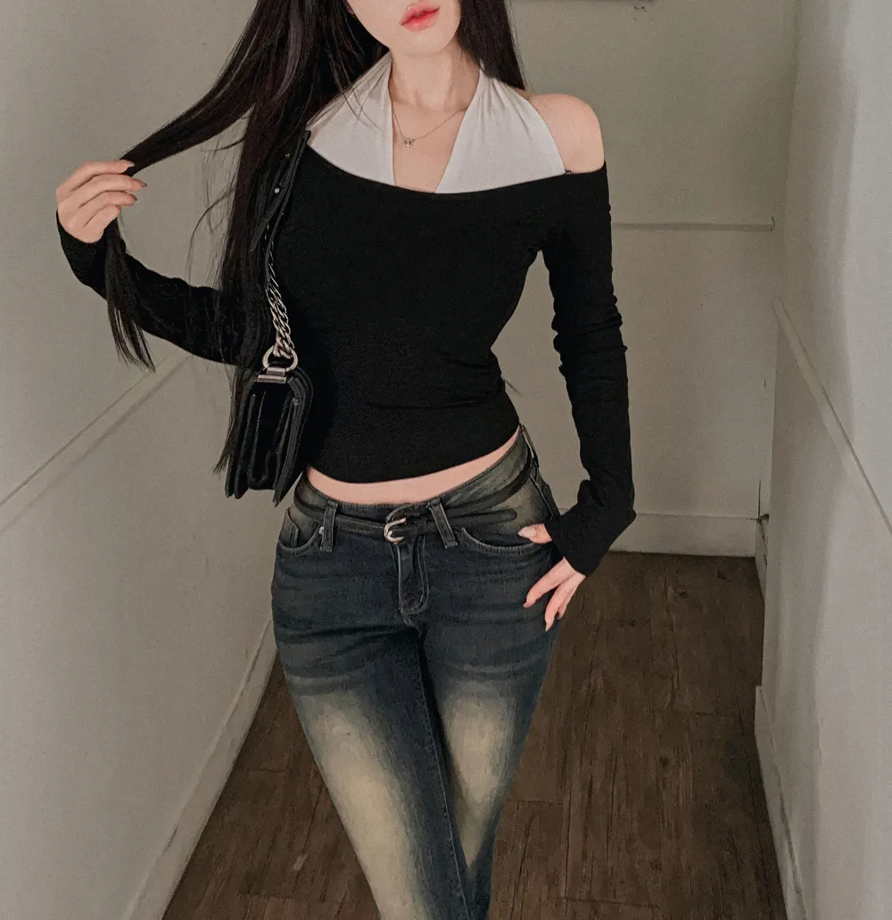 긴팔 티셔츠 모델 착용 이미지-S1L47