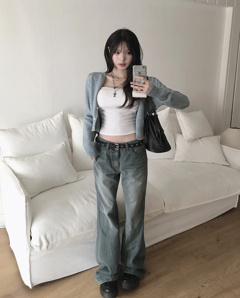 카디건 모델 착용 이미지-S3L41