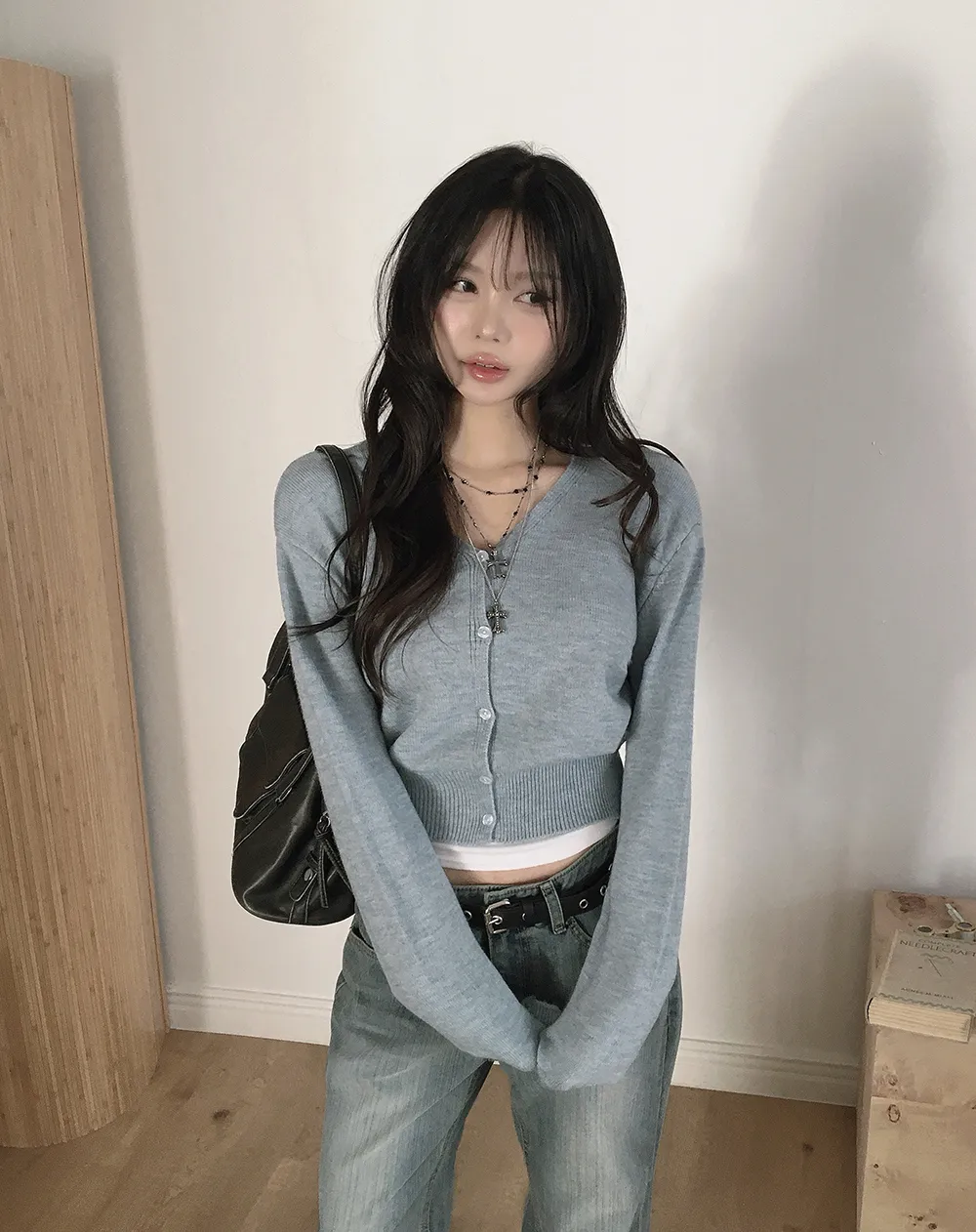 카디건 모델 착용 이미지-S3L32