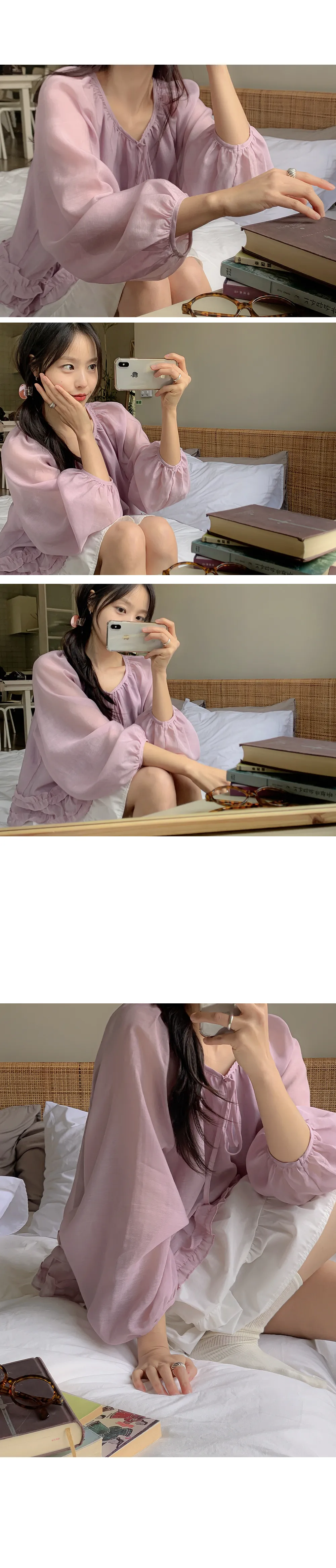 로시엔 세미루즈핏 프릴 스트랩 블라우스