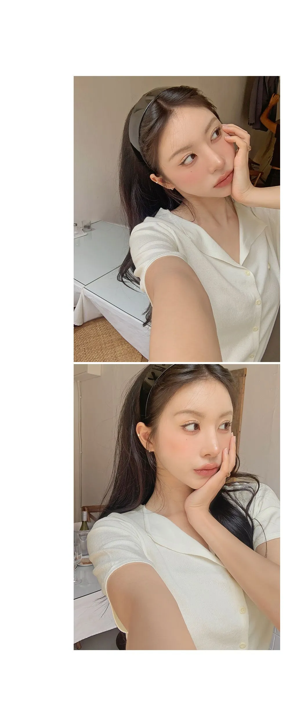 웰리 오픈카라 브이넥 반팔 가디건