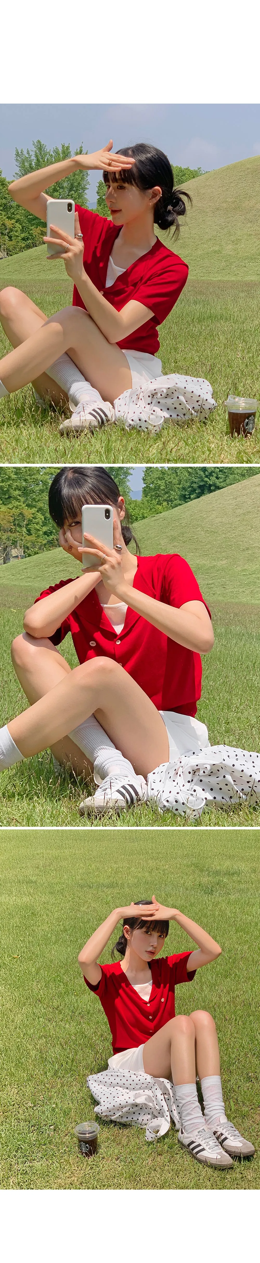 웰리 오픈카라 브이넥 반팔 가디건