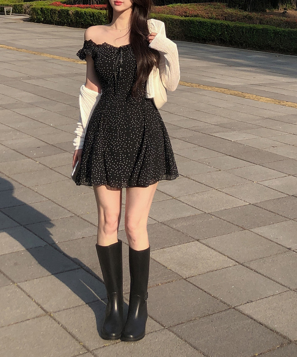 シフォンレースフリルフレアAラインワイドネックミニバックストラップ