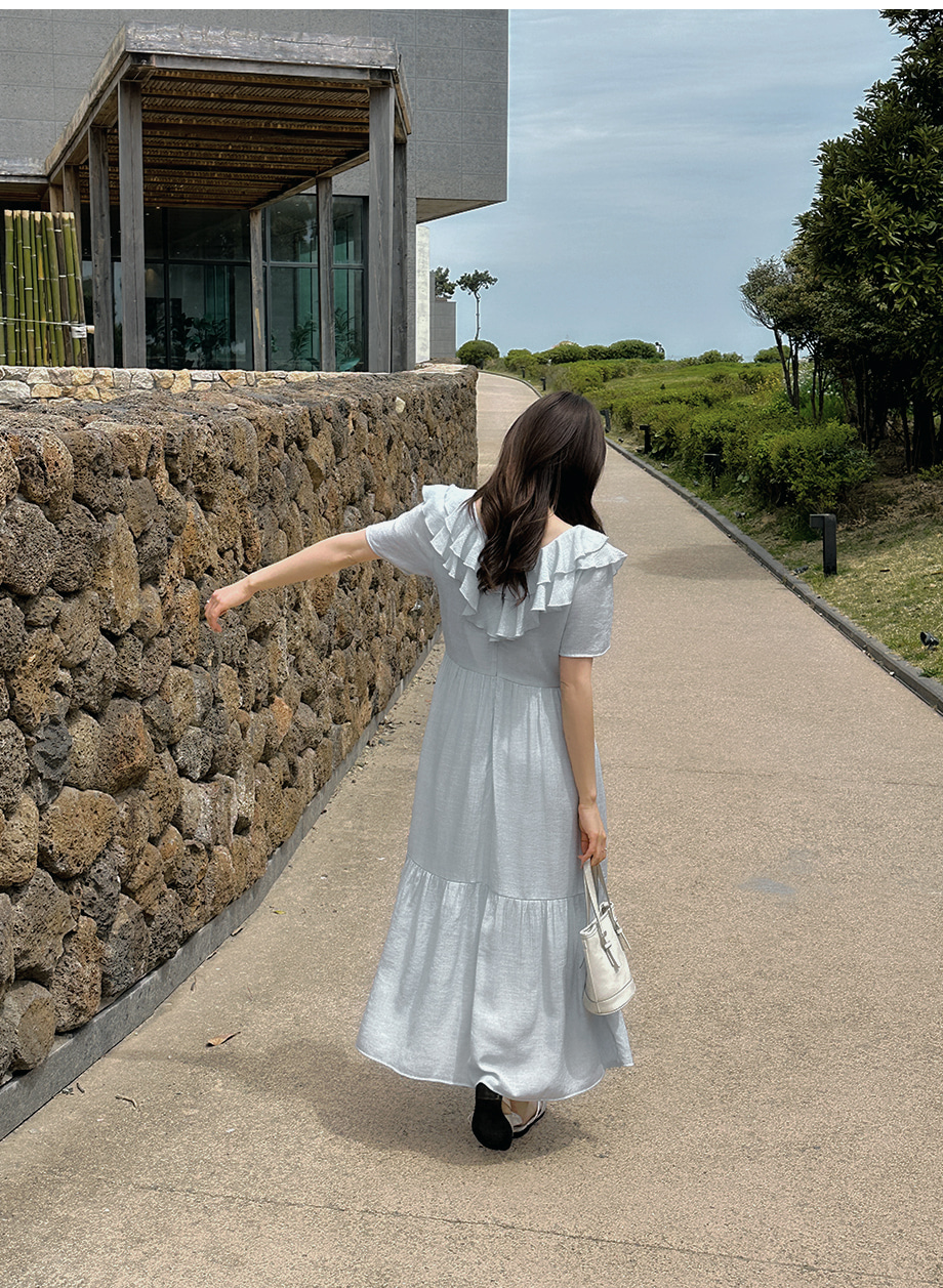 yukiemon3L☆フリル チェック柄 半袖 ティアードワンピース フリルティアードロング半袖ルーズリンクルワンピース | レディース