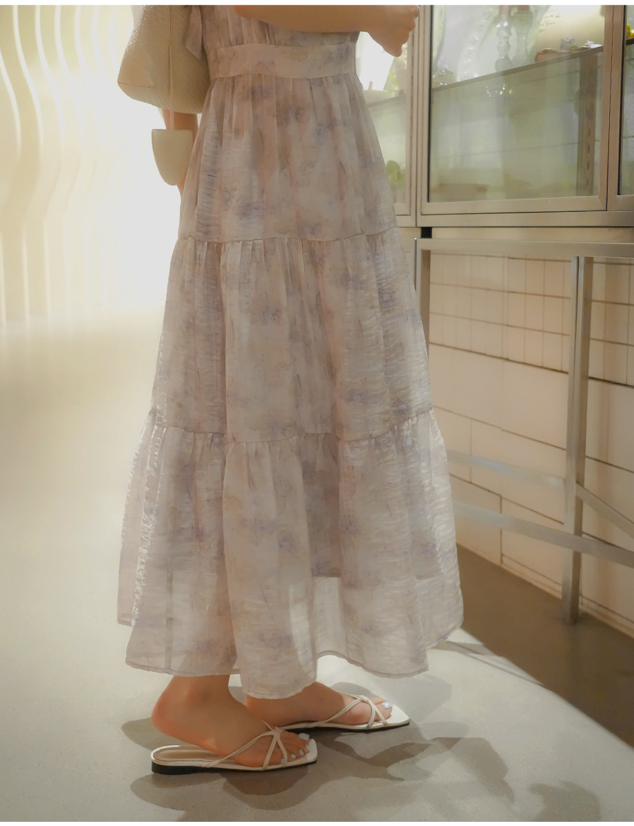 シフォンスリムロングホルターネックリボン(固定)花柄ワンピース