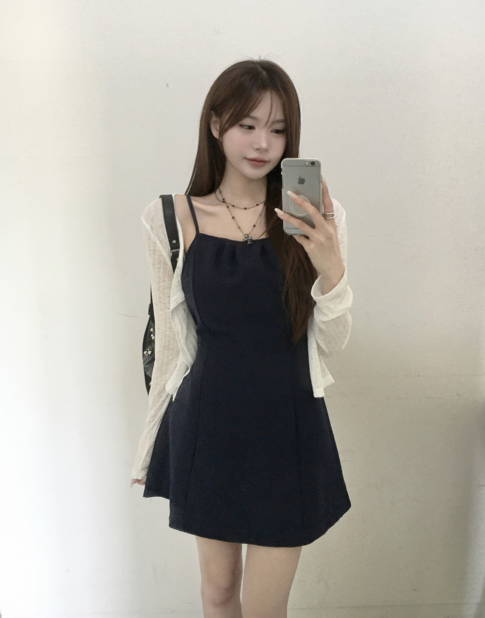 ミニスクエアネックスリムジップアップリボンキャミワンピース