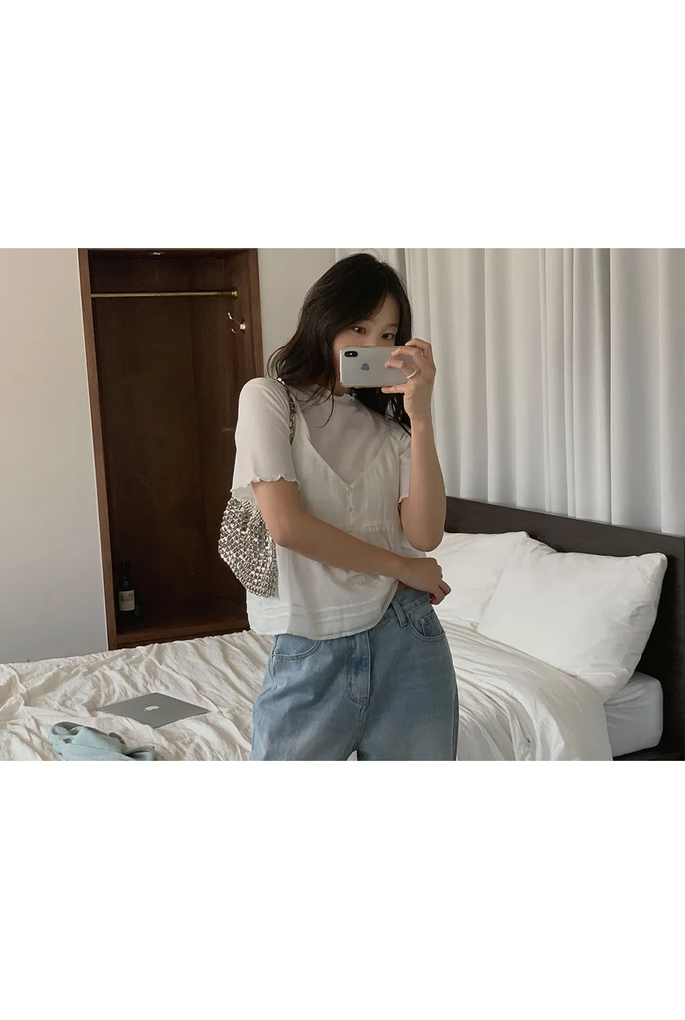 위러블리반팔_와플지 러플티셔츠