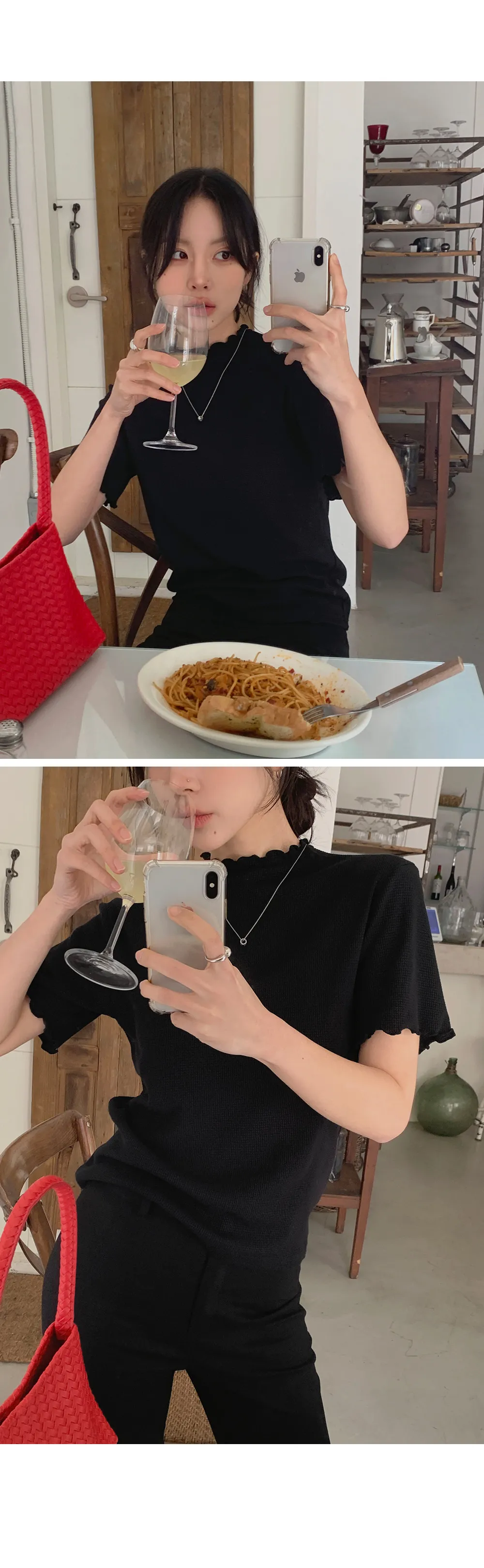 위러블리반팔_와플지 러플티셔츠
