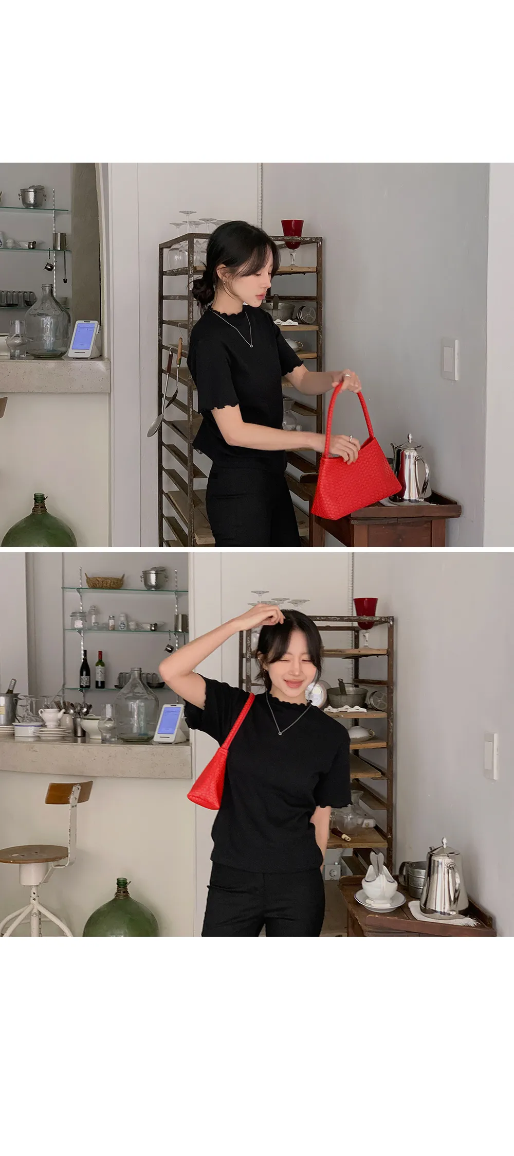 위러블리반팔_와플지 러플티셔츠