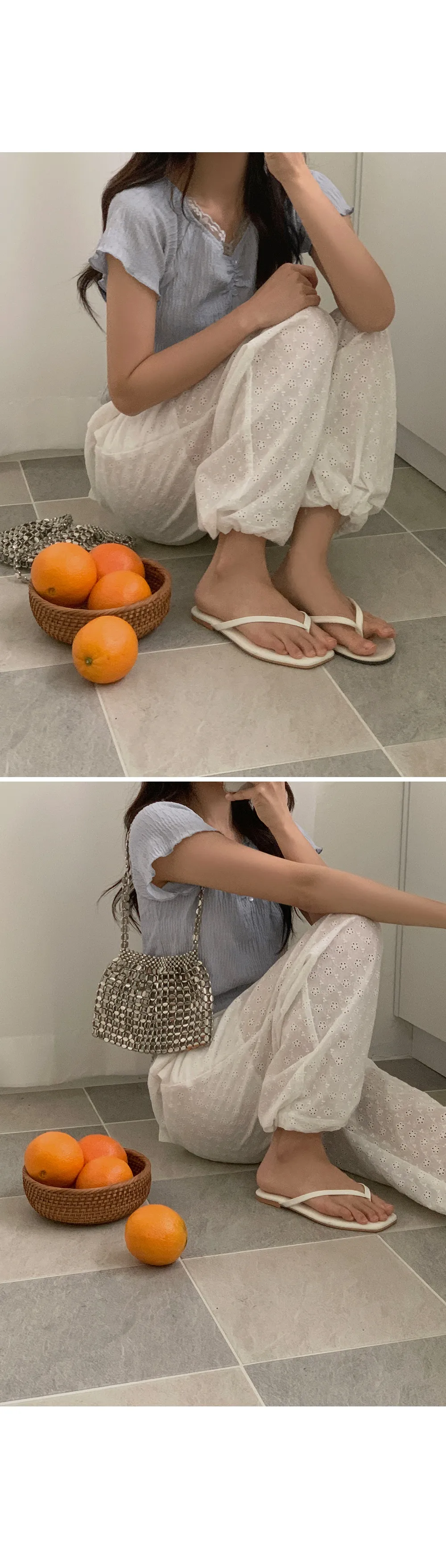 드레오 레이스 브이넥 링클 셔링 반팔 블라우스