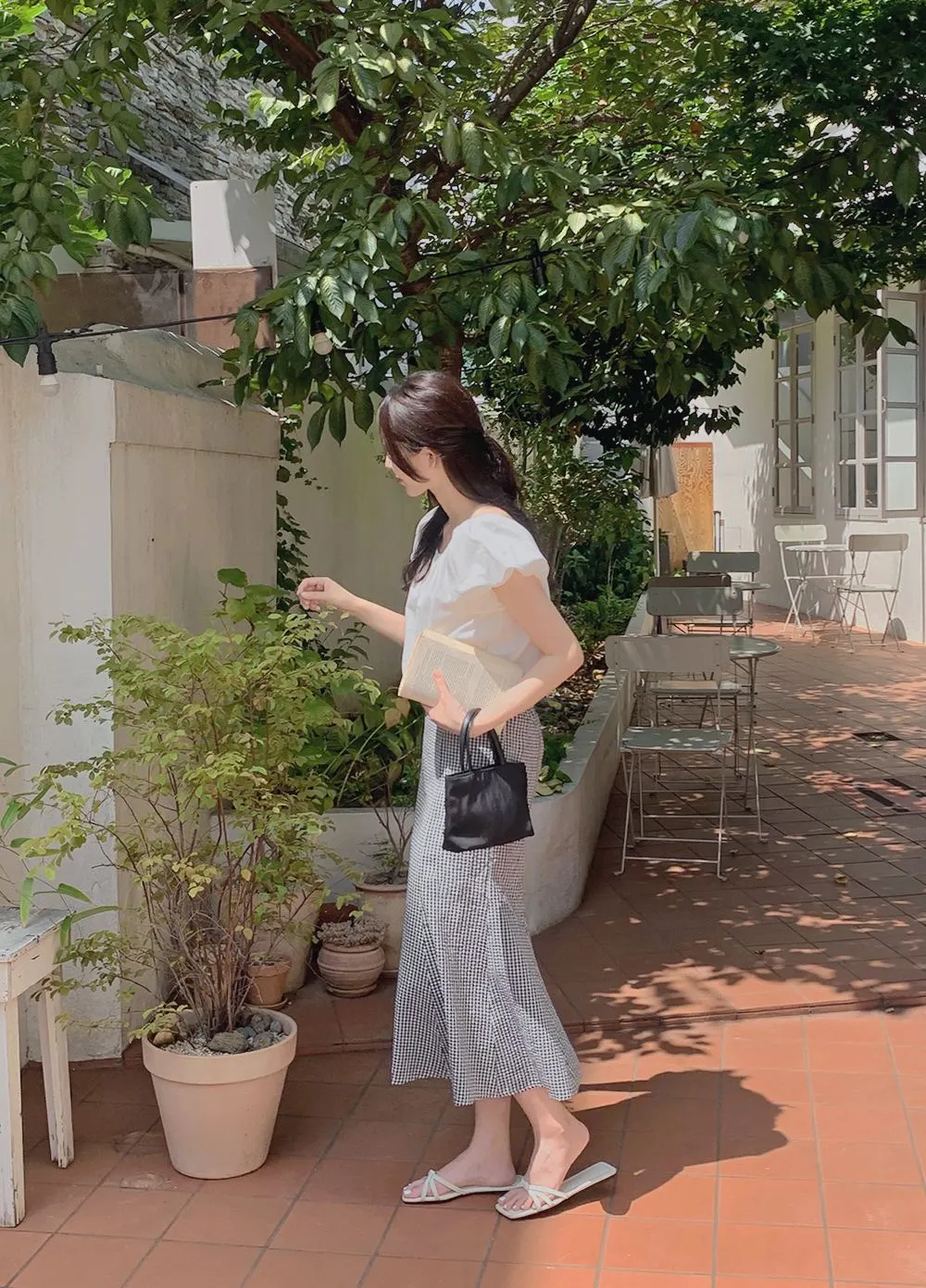 레빈트 여름 밴딩체크롱스커트