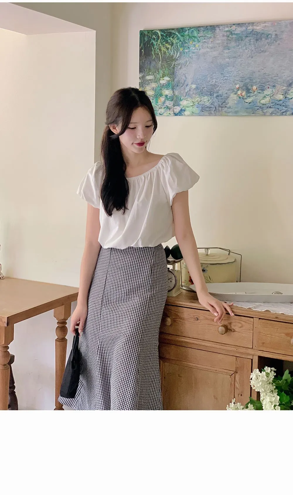 레빈트 여름 밴딩체크롱스커트