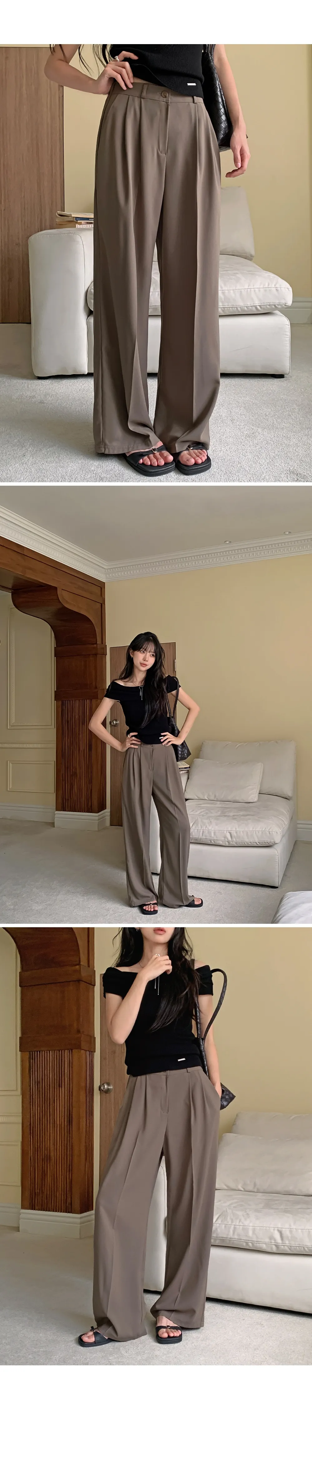 알프레 투핀턱 뒷밴딩 와이드 롱슬랙스