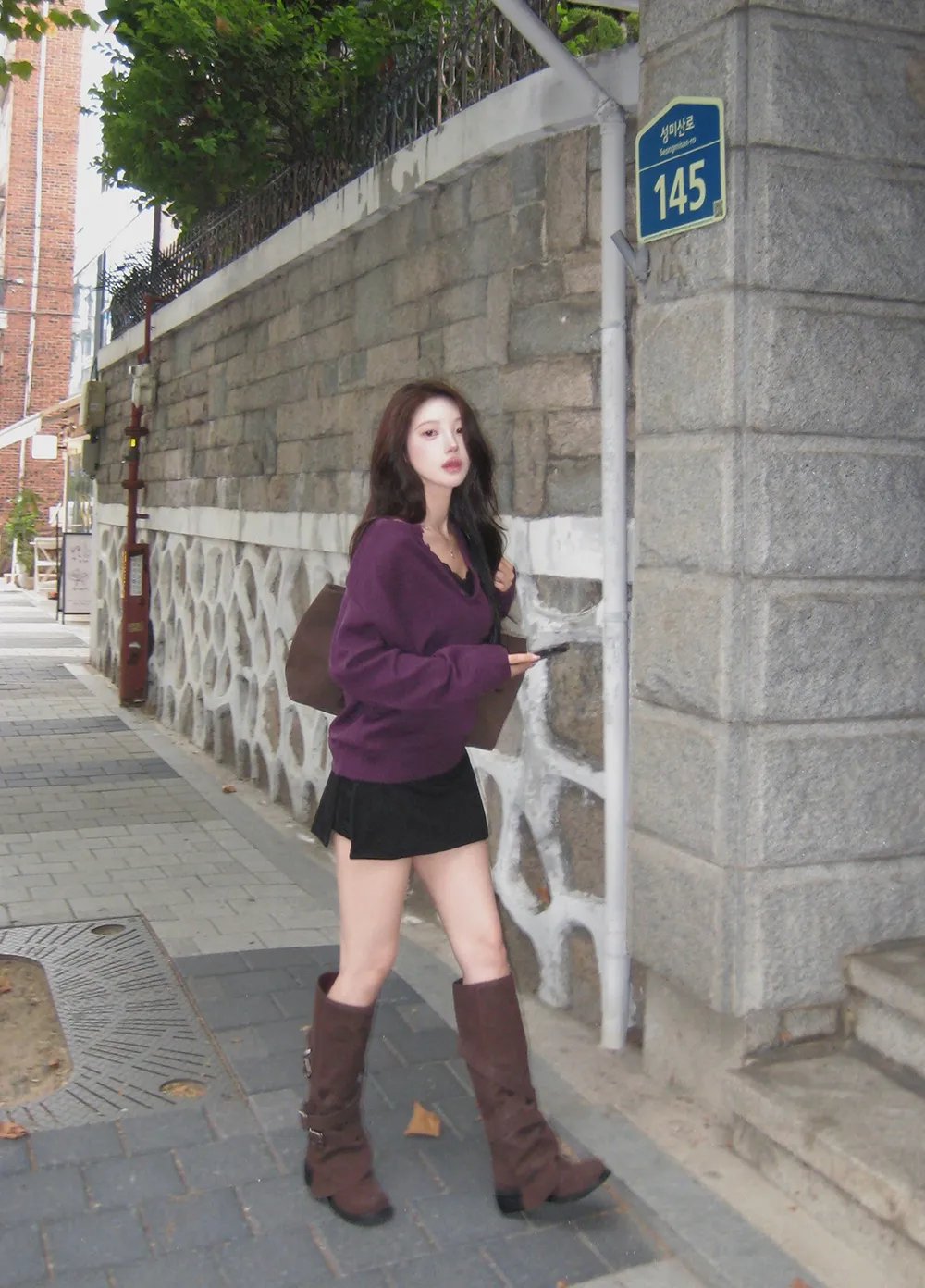 긴팔 티셔츠 모델 착용 이미지-S3L48