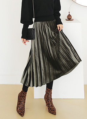 archivio ニットプリーツスカート 裾ベロア調 ウール混 ウエストゴム ウエストゴムベロアプリーツスカート | レディースファッション通販