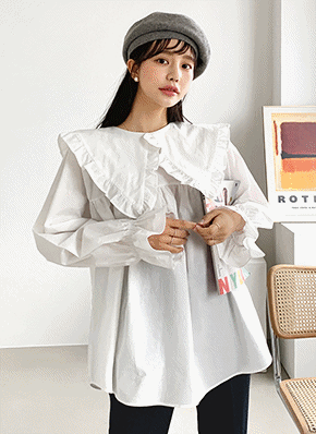 wee9s ブラウス シャツ big collar frill blouse / 付け襟風