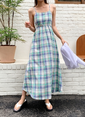 holiday チェック柄キャミワンピース ロング丈 キャミワンピース ロング丈 チェック柄[品番：LGMW0005966]｜La