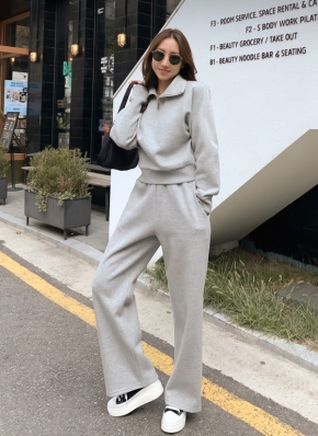 裏起毛ハーフジップスウェット上下SET | レディースファッション通販