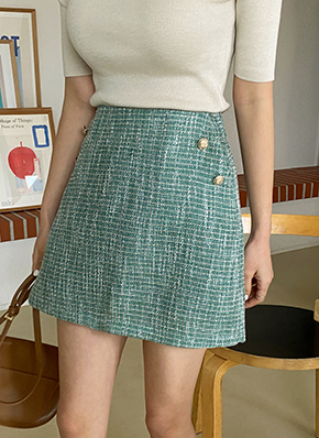 【23AW NEW】VALENTINO_women /メタリックツイード ミニスカート RESEXXY フロントボタンツイードミニスカート（ラベンダー