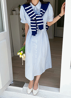 青 シャツワンピース 半袖 リボン付き リボン半袖シャツワンピース・全4色 | レディースファッション