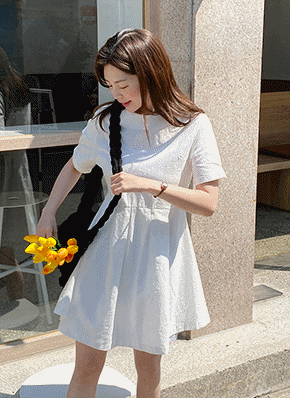 韓国 DHOLIC 半袖ワンピース タック半袖ミニワンピース・全4色 | レディースファッション通販