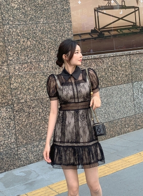 カラーネックシースルーレースワンピース | レディース