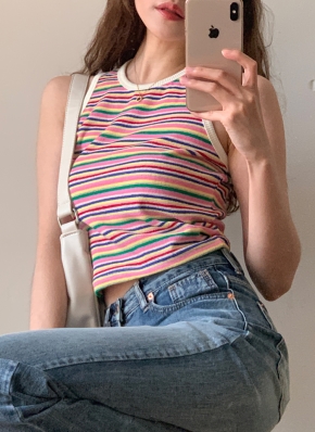 PLEATS PLEASE カラフル タンクトップ カラフル マルチカラー マルチカラーロングタンクトップ - メルカリ