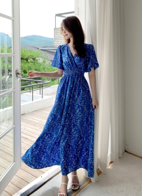 LoveMAGlCプリーツコンビワンピース　濃紺カシュクールワンピース カシュクールフラワーワンピース | レディースファッション通販