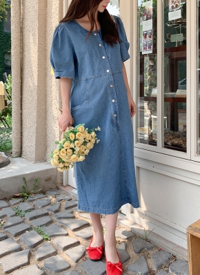 ロング デニムワンピース S〜XL フロントボタン フロントボタンデニムワンピース | レディースファッション通販