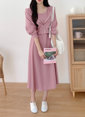 ドルチェ&ガッバーナ 銀ボタン 半袖ロングワンピース ピンク シルク混 36 1458374_21318310_k3.jpg