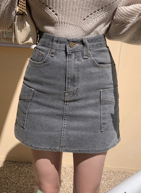 サイドポケットグレーデニムスカート | レディースファッション通販