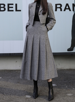 ウール混チェックロングプリーツスカート | レディースファッション