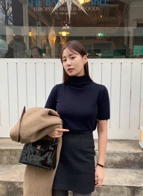 DIESEL ブラック タートルネック 半袖ニット JOHN SMEDLEY ジョンスメドレー セーター LENA レナ MODERN FIT