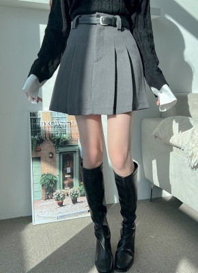 PRIORITYプリーツパンツスカート新品チャコールmal.レレレさん フェイクレザープリーツスカート | 大きいサイズ レディース専門