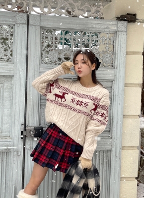 RINALD ヴィンテージ ケーブル チェック マーブル柄 レッド ニット 1539084_21756875_k3.jpg