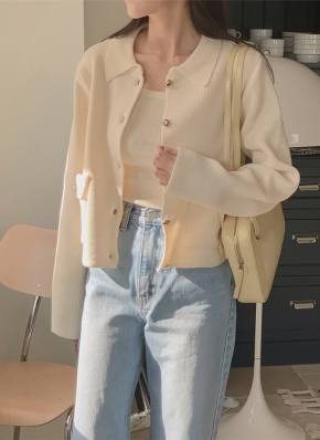 カラーネックニットジャケット風カーディガン | レディース