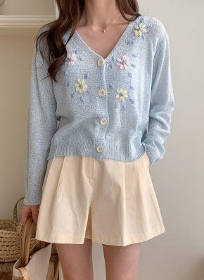 Vネックフラワー刺繍カーディガン | レディースファッション通販