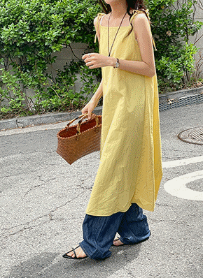 新品タグ付き　かぐれ　リネンスクエアワンピース　イエロー　半袖　2025年春秋 スクエアキャミワンピース | レディースファッション通販 - DHOLIC