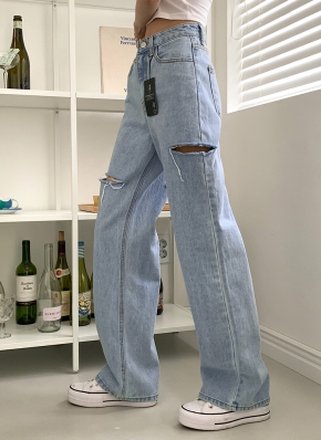 カッティングストレートワイドデニム ライトブルー