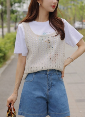 MUNSINGWEAR パンチング ニット 夏 ベスト 新品 サイズMA Munsingwear ペンギンロゴジャカード ニットベスト -デサント