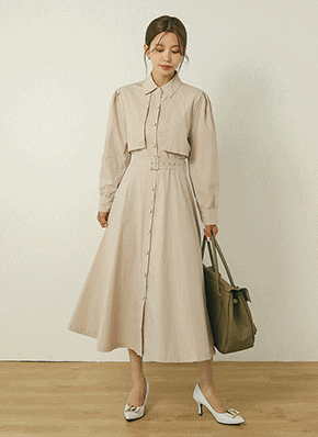 【新品タグ付き】BEIGE. シャツワンピース ベージュ 2 ベルト付　シアー ベルト付ガンフラシャツワンピース | レディースファッション通販 - DHOLIC