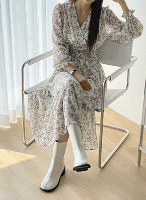 花柄シャーリングVネックワンピース | レディースファッション