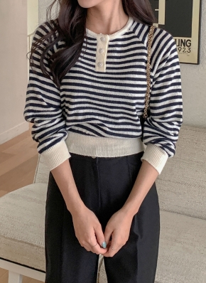 ニットセーター M~XL タートル ヘンリーネック ボーダー\t4color APL0224A0001_l_a001.jpg
