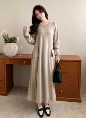 ジップポケットサイドプリーツワンピース | レディースファッション