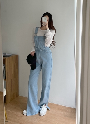 スリットデニムサロペットパンツ | レディースファッション通販 - DHOLIC