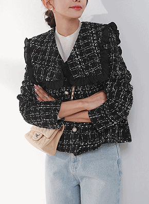 フリルビッグカラーツイードジャケット | レディース