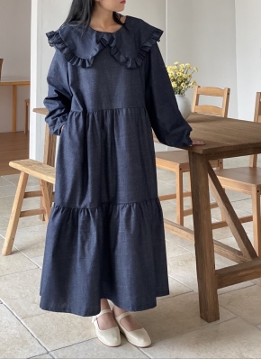 ☆ハイウエスト ブラック デニム MIX リメイク フリル ティアード