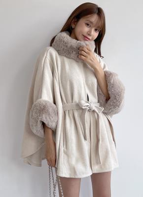 ストラップ付エコファーケープコート | レディースファッション通販